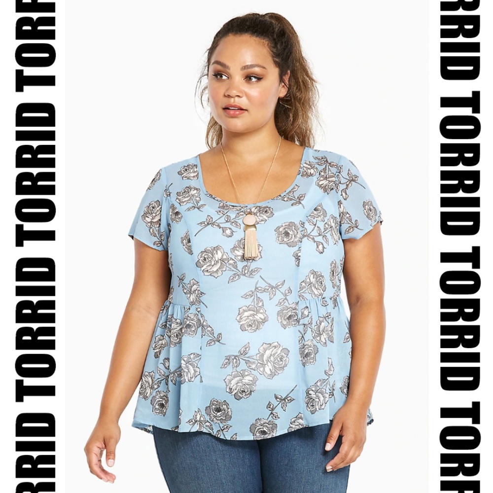 Torrid - Floral Chiffon Ruffle Hem Blouse EUC